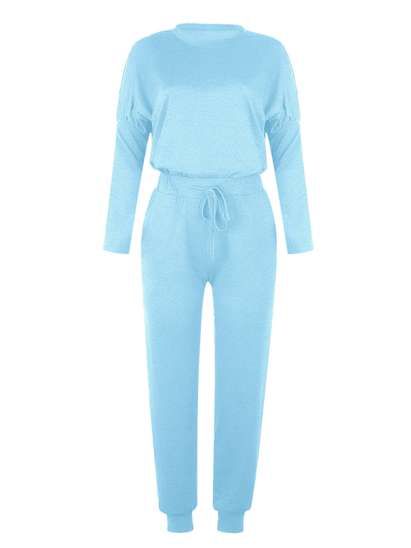Loose solid color long sleeve suit comfortable home suit BLUE ZONE PLANET