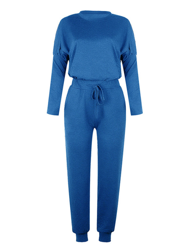Loose solid color long sleeve suit comfortable home suit BLUE ZONE PLANET