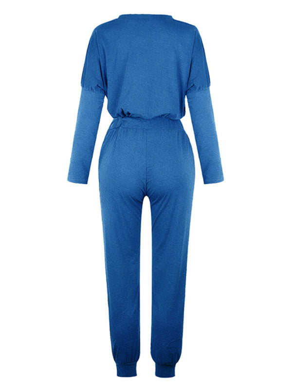 Loose solid color long sleeve suit comfortable home suit BLUE ZONE PLANET