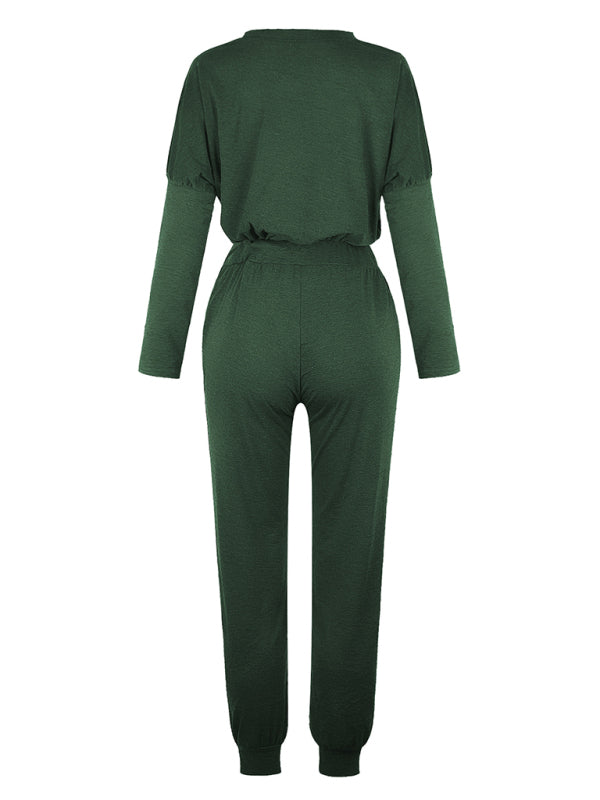 Loose solid color long sleeve suit comfortable home suit BLUE ZONE PLANET