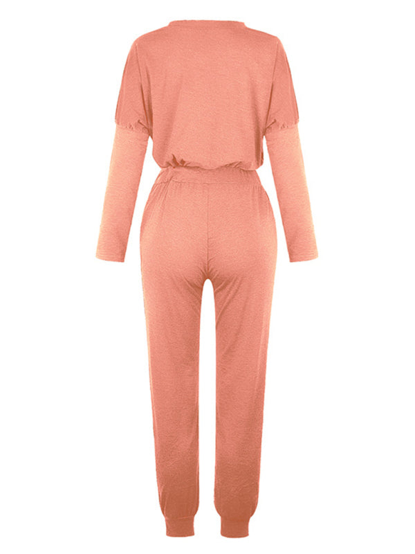 Loose solid color long sleeve suit comfortable home suit BLUE ZONE PLANET