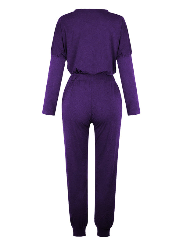 Loose solid color long sleeve suit comfortable home suit BLUE ZONE PLANET