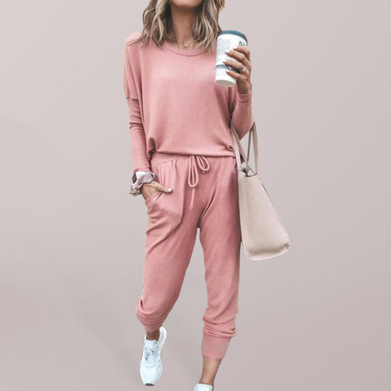 Loose solid color long sleeve suit comfortable home suit BLUE ZONE PLANET