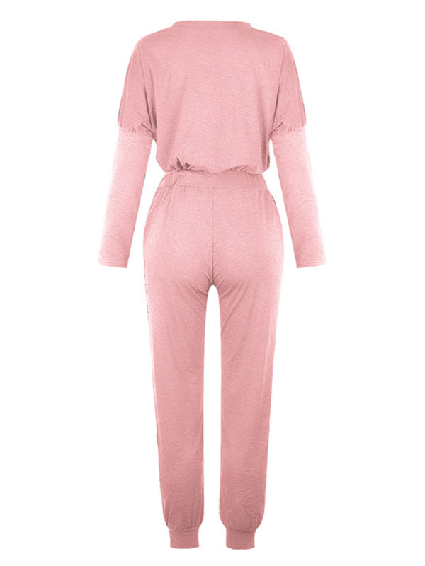 Loose solid color long sleeve suit comfortable home suit BLUE ZONE PLANET