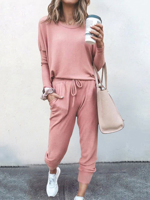 Loose solid color long sleeve suit comfortable home suit BLUE ZONE PLANET