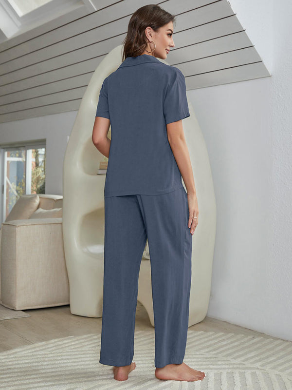solid color knitted pajamas three-piece set BLUE ZONE PLANET