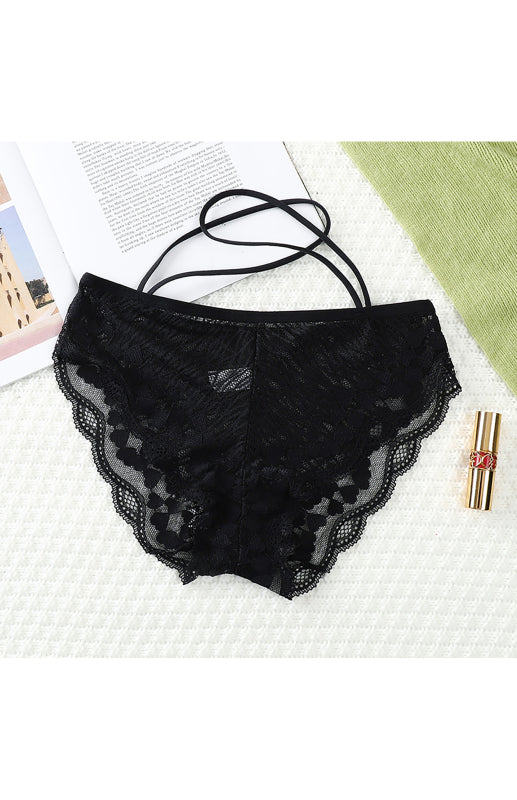 Women's Lace Cross Strap Comfortable Briefs-[Adult]-[Female]-Black-S-2022 Online Blue Zone Planet