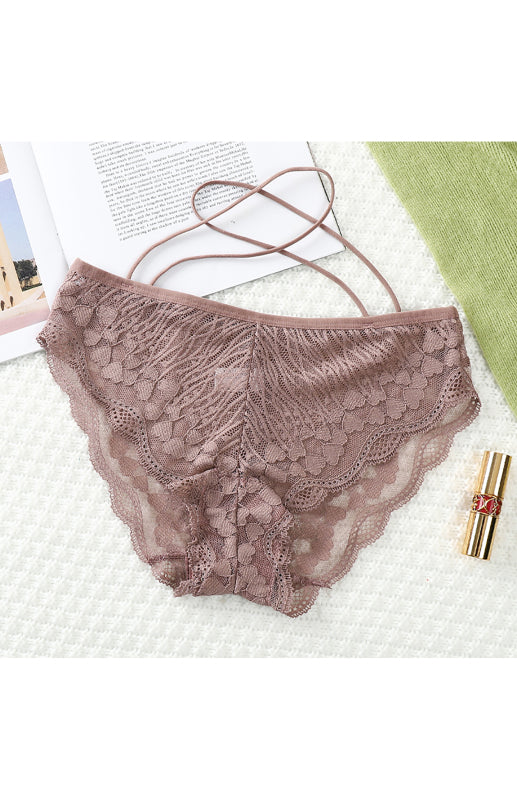 Women's Lace Cross Strap Comfortable Briefs-[Adult]-[Female]-Coffee-S-2022 Online Blue Zone Planet