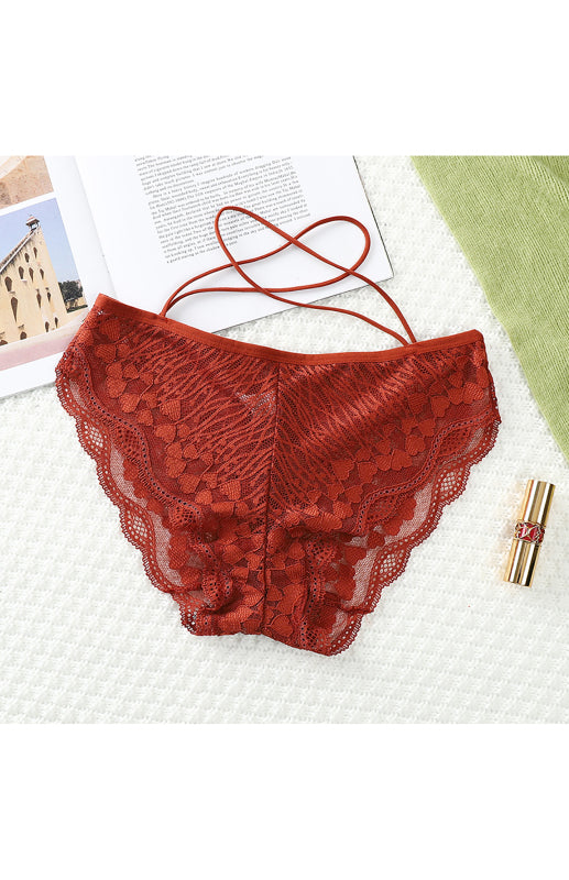 Women's Lace Cross Strap Comfortable Briefs-[Adult]-[Female]-Wine Red-S-2022 Online Blue Zone Planet