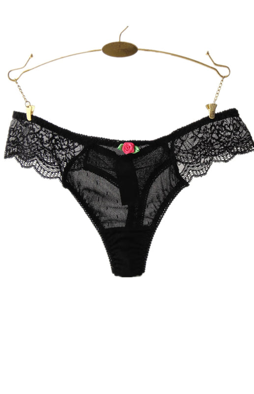 Women's Breathable Comfort Lace Thongs-[Adult]-[Female]-Black-M-2022 Online Blue Zone Planet