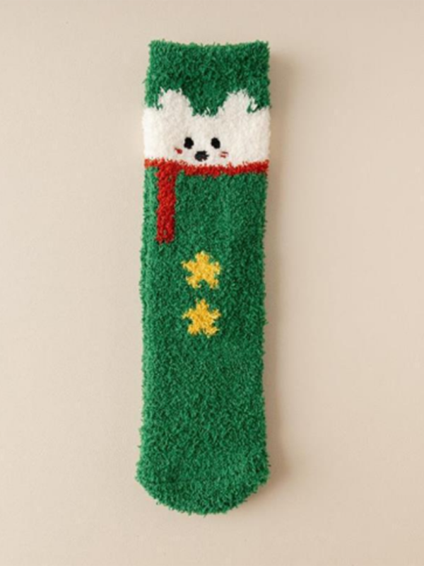 Christmas Coral Fleece Warm Sleep Socks-[Adult]-[Female]-Green-One size-2022 Online Blue Zone Planet