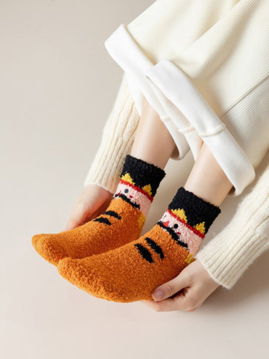 Christmas Coral Fleece Warm Sleep Socks-[Adult]-[Female]-Orange-One size-2022 Online Blue Zone Planet