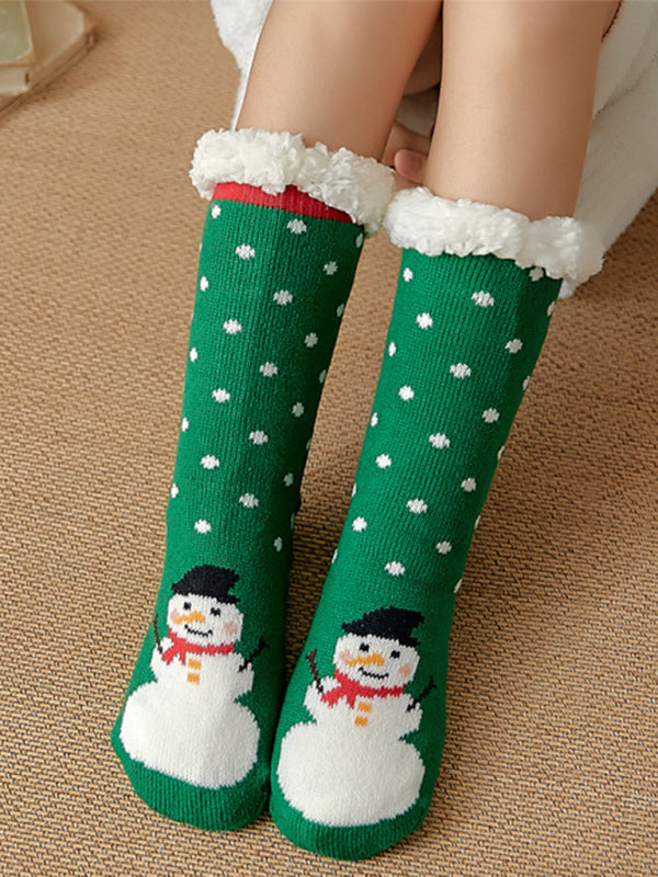Cozy Christmas Patterned Winter Cotton Socks-SOCKS-[Adult]-[Female]-Champlain color-One size-2022 Online Blue Zone Planet