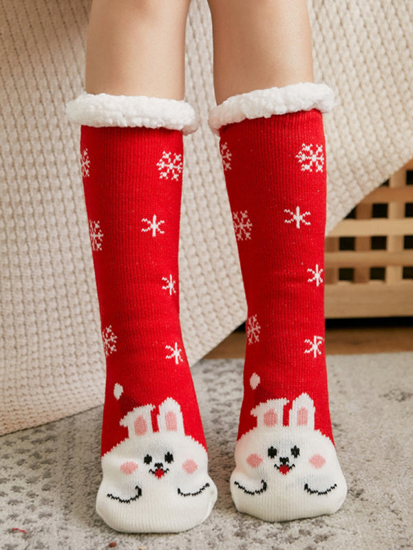 Cozy Christmas Patterned Winter Cotton Socks-SOCKS-[Adult]-[Female]-Red-One size-2022 Online Blue Zone Planet