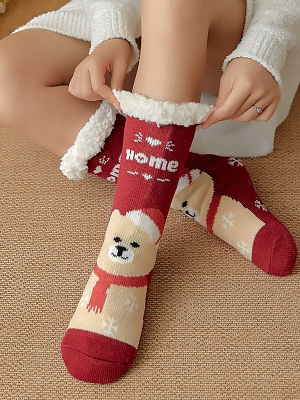 Cozy Christmas Patterned Winter Cotton Socks-SOCKS-[Adult]-[Female]-Watermelon Red-One size-2022 Online Blue Zone Planet