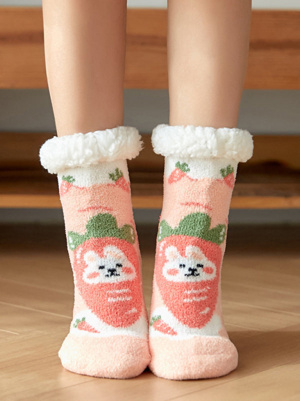 Tina's Cozy Animal Print Cotton Socks-SOCKS-[Adult]-[Female]-Pastel pink-One size-2022 Online Blue Zone Planet