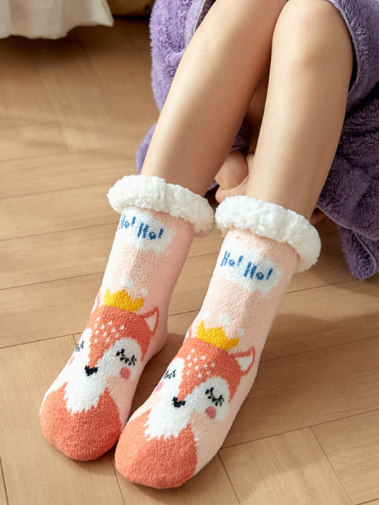 Tina's Cozy Animal Print Cotton Socks-SOCKS-[Adult]-[Female]-Pink-One size-2022 Online Blue Zone Planet