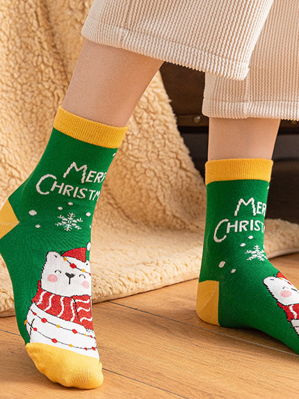 Cotton Christmas Cartoon Pattern Socks-[Adult]-[Female]-Green-One size-2022 Online Blue Zone Planet