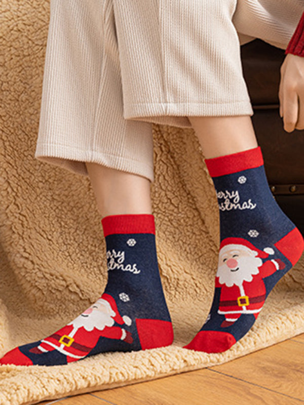 Cotton Christmas Cartoon Pattern Socks-[Adult]-[Female]-2022 Online Blue Zone Planet