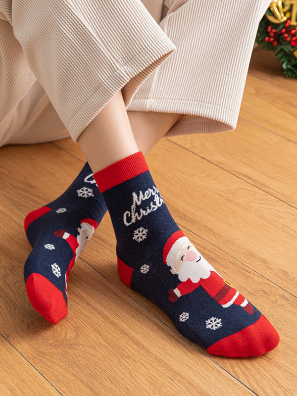 Cotton Christmas Cartoon Pattern Socks-[Adult]-[Female]-Champlain color-One size-2022 Online Blue Zone Planet