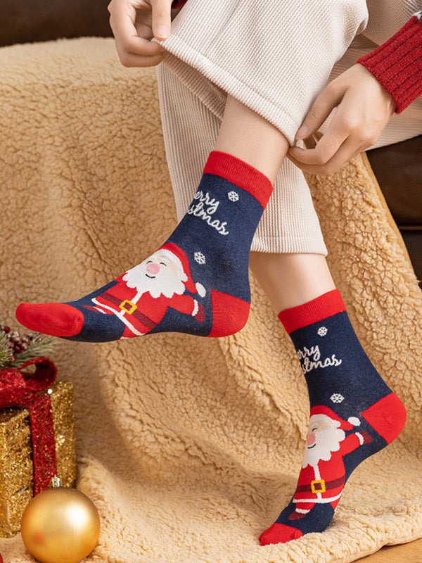 Cotton Christmas Cartoon Pattern Socks-[Adult]-[Female]-2022 Online Blue Zone Planet