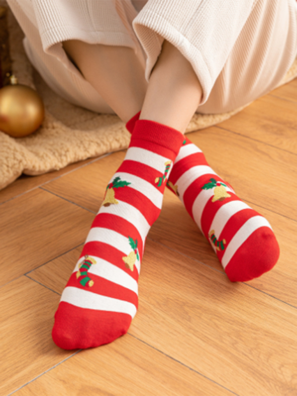 Cotton Christmas Cartoon Pattern Socks-[Adult]-[Female]-Red-One size-2022 Online Blue Zone Planet