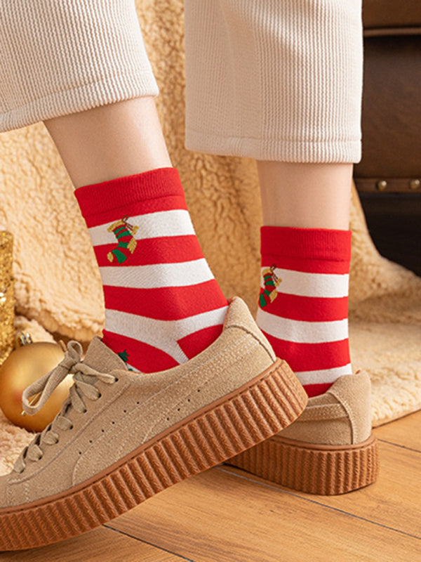 Cotton Christmas Cartoon Pattern Socks-[Adult]-[Female]-2022 Online Blue Zone Planet