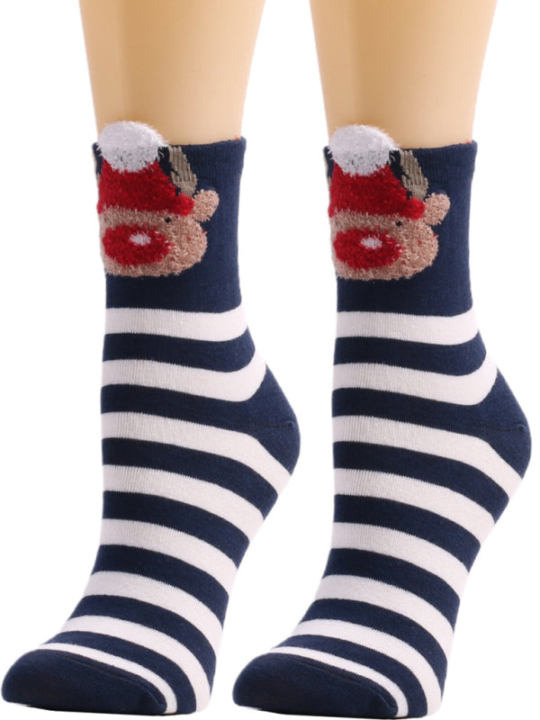 Blue Zone Planet | Festive Stripe Santa Christmas Socks-TOPS / DRESSES-[Adult]-[Female]-Blue-One size-2022 Online Blue Zone Planet