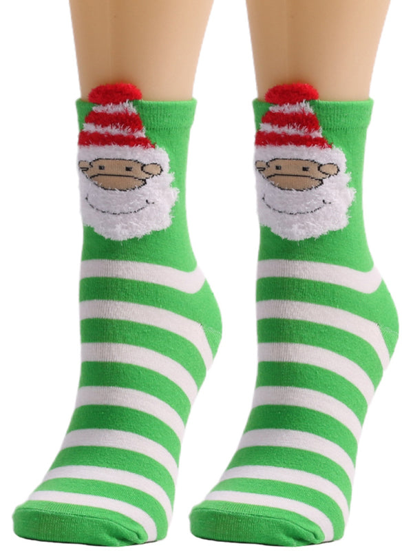 Blue Zone Planet | Festive Stripe Santa Christmas Socks-TOPS / DRESSES-[Adult]-[Female]-Green-One size-2022 Online Blue Zone Planet