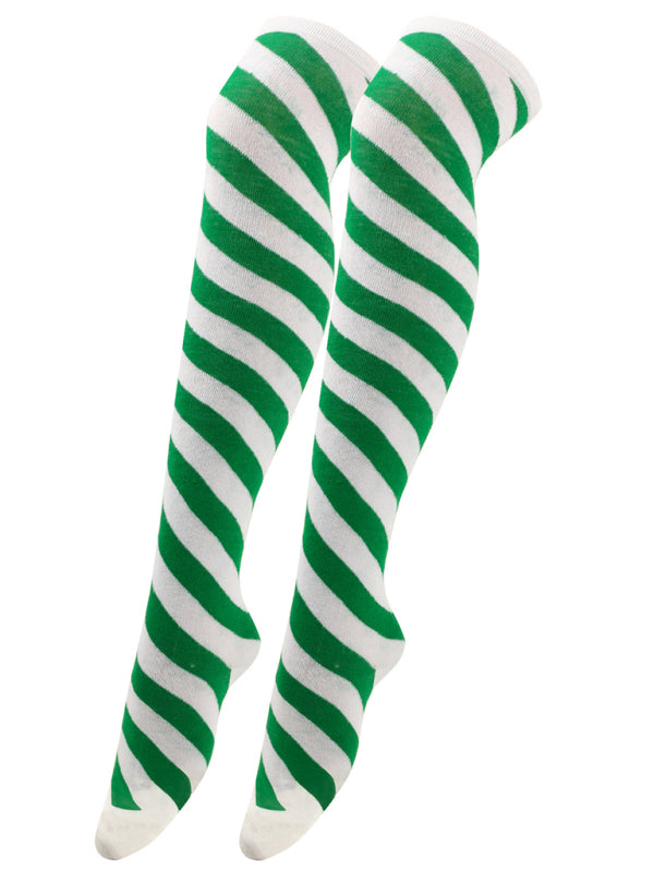 Women's Over Knee Bias Striped Christmas Socks-[Adult]-[Female]-2022 Online Blue Zone Planet