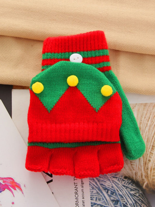 Festive Winter Knit Fingerless Gloves Women-[Adult]-[Female]-Red-One size-2022 Online Blue Zone Planet