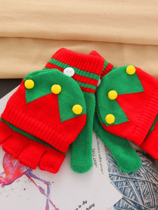 Lissa's Festive Winter Knit Fingerless Gloves-[Adult]-[Female]-Red-One size-2022 Online Blue Zone Planet