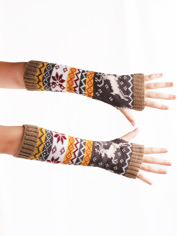 Women's Warm Knitted Cartoon Christmas Gloves-[Adult]-[Female]-Khaki-One size-2022 Online Blue Zone Planet