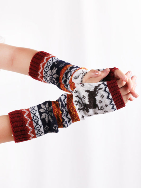 Women's Warm Knitted Cartoon Christmas Gloves-[Adult]-[Female]-Wine Red-One size-2022 Online Blue Zone Planet