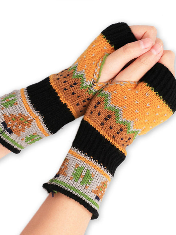 Blue Zone Planet | Christmas Tree Thickened Wool Fingerless Knitted Gloves-TOPS / DRESSES-[Adult]-[Female]-Black-One size-2022 Online Blue Zone Planet