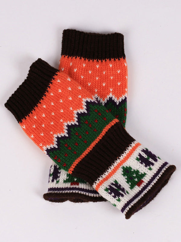 Blue Zone Planet | Christmas Tree Thickened Wool Fingerless Knitted Gloves-TOPS / DRESSES-[Adult]-[Female]-2022 Online Blue Zone Planet