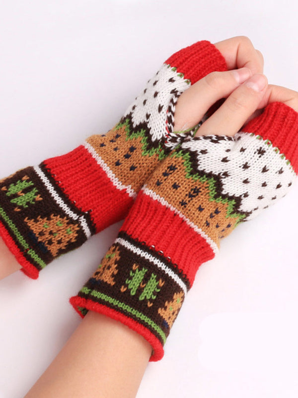 Blue Zone Planet | Christmas Tree Thickened Wool Fingerless Knitted Gloves-TOPS / DRESSES-[Adult]-[Female]-Red-One size-2022 Online Blue Zone Planet