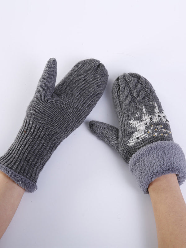 Women's Christmas Fawn Hot Diamond Wool Tie Warm Gloves-[Adult]-[Female]-Misty grey-One size-2022 Online Blue Zone Planet