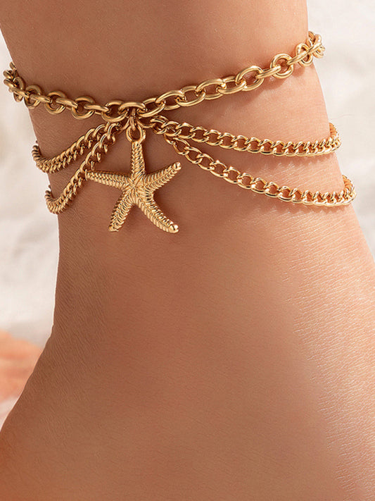 Gold heart-shaped chain anklet tassel snake-shaped pendant three-layer anklet for women-[Adult]-[Female]-Pattern4-F-2022 Online Blue Zone Planet