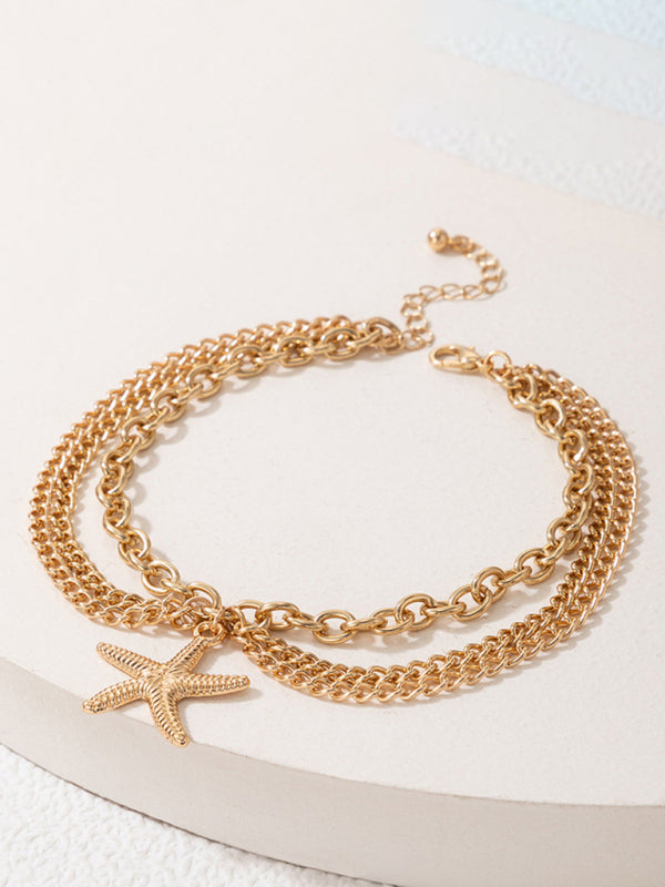 Gold heart-shaped chain anklet tassel snake-shaped pendant three-layer anklet for women-[Adult]-[Female]-2022 Online Blue Zone Planet