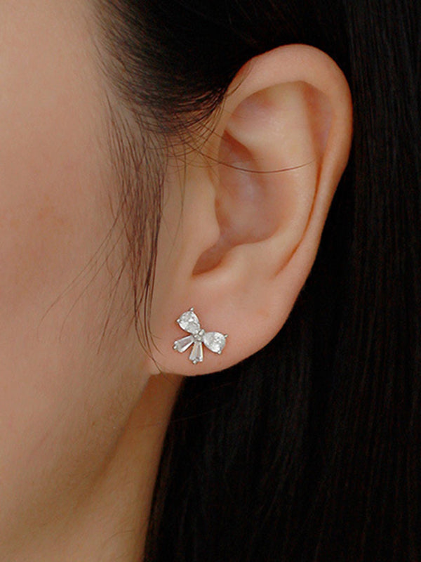 Blue Zone Planet | 925 Silver Needle Bow Tie Shape Stud Earrings-Earrings-[Adult]-[Female]-Silver grey-FREESIZE-2022 Online Blue Zone Planet