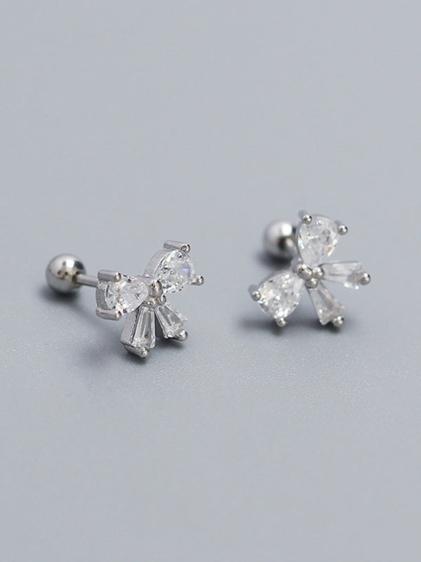 Blue Zone Planet | 925 Silver Needle Bow Tie Shape Stud Earrings-Earrings-[Adult]-[Female]-Silver grey-FREESIZE-2022 Online Blue Zone Planet