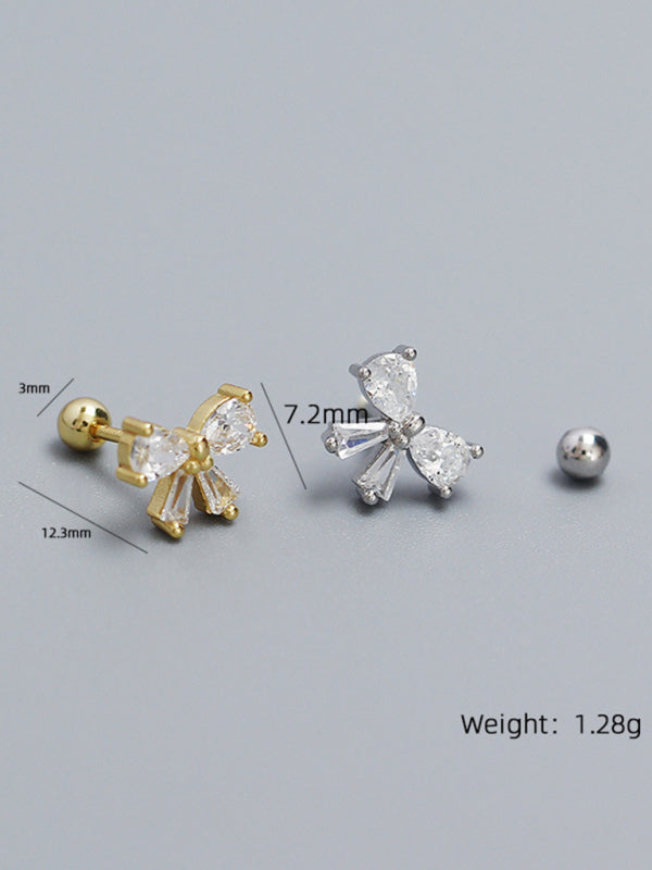 Blue Zone Planet | 925 Silver Needle Bow Tie Shape Stud Earrings-Earrings-[Adult]-[Female]-Silver grey-FREESIZE-2022 Online Blue Zone Planet