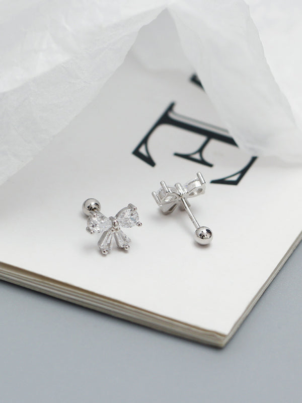 Blue Zone Planet | 925 Silver Needle Bow Tie Shape Stud Earrings-Earrings-[Adult]-[Female]-Silver grey-FREESIZE-2022 Online Blue Zone Planet