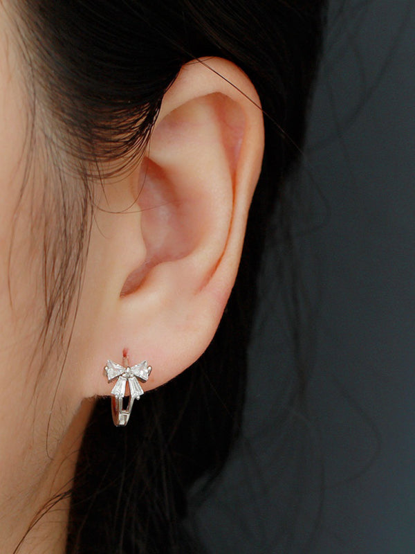 Blue Zone Planet | Exquisite and Cute Bow Heart Shape Earrings-Earrings-[Adult]-[Female]-Silver grey-FREESIZE-2022 Online Blue Zone Planet