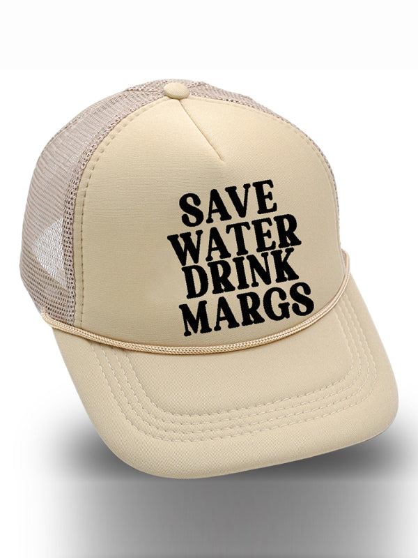 Blue Zone Planet | Save Water Drink Margs printed baseball cap trucker hat-TOPS / DRESSES-[Adult]-[Female]-Cream-FREESIZE-2022 Online Blue Zone Planet