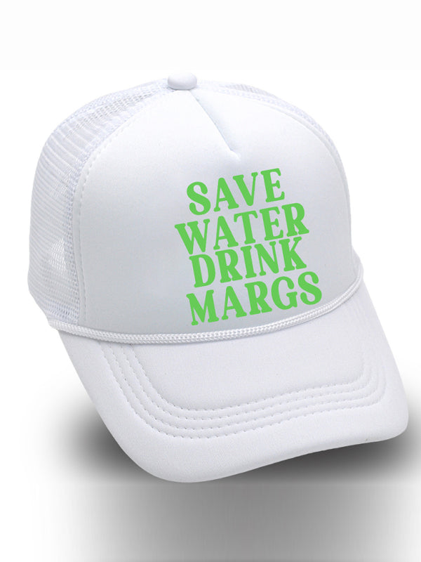 Blue Zone Planet | Save Water Drink Margs printed baseball cap trucker hat-TOPS / DRESSES-[Adult]-[Female]-White-FREESIZE-2022 Online Blue Zone Planet