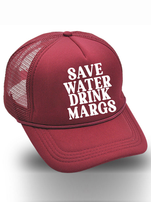 Blue Zone Planet | Save Water Drink Margs printed baseball cap trucker hat-TOPS / DRESSES-[Adult]-[Female]-Wine Red-FREESIZE-2022 Online Blue Zone Planet