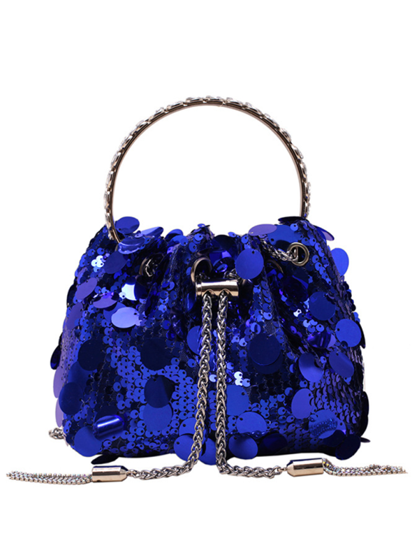 Blue Zone Planet |  Metal tassel sequin evening bag hand-held crossbody bucket lipstick bag BLUE ZONE PLANET