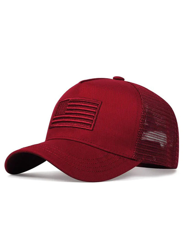 New American Flag Camouflage/Solid Color Baseball Cap-[Adult]-[Female]-Wine Red-FREESIZE-2022 Online Blue Zone Planet